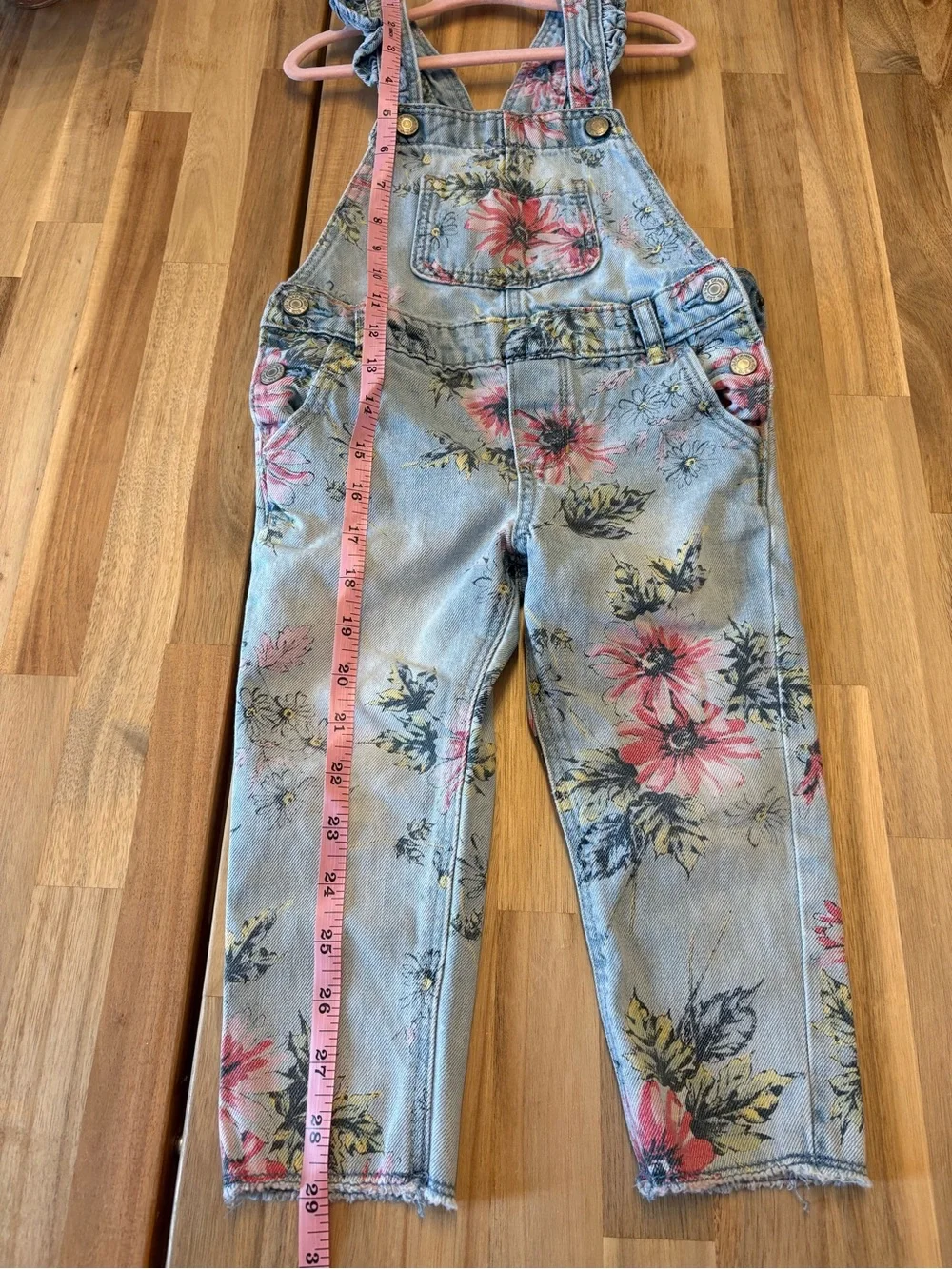 GAP Toddler Girls Floral Print Light Blue Denim Overalls 100% Cotton 3T